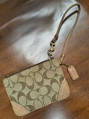 Coach Signature Canvas Wristlet in Brown
